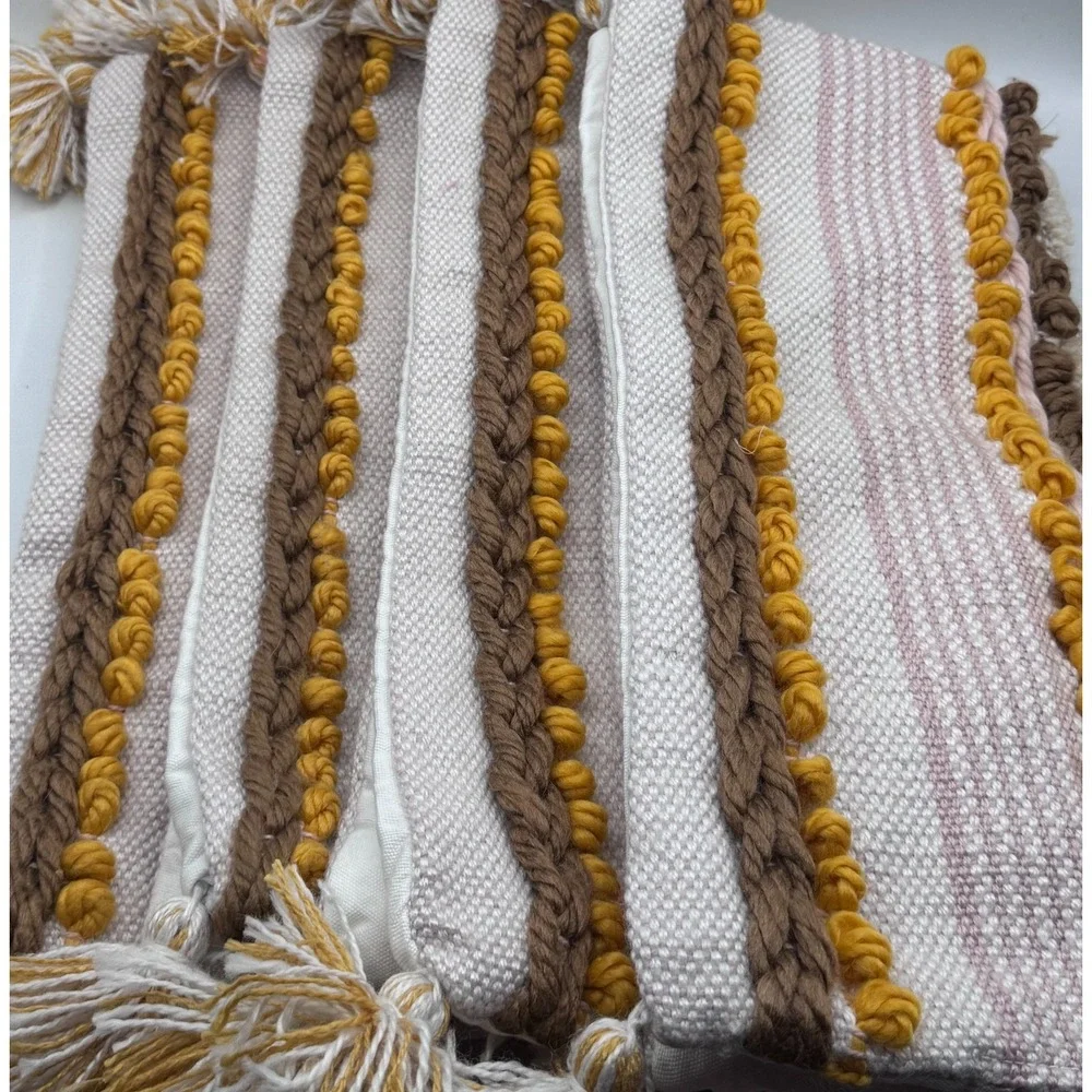 Lot 4 Boho Textured Pillowcase Cover 18x18 Woven Tufted Tassels